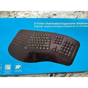Adesso Tru-Form 150 3-Color Illuminated USB Ergonomic Keyboard AKB-150EB